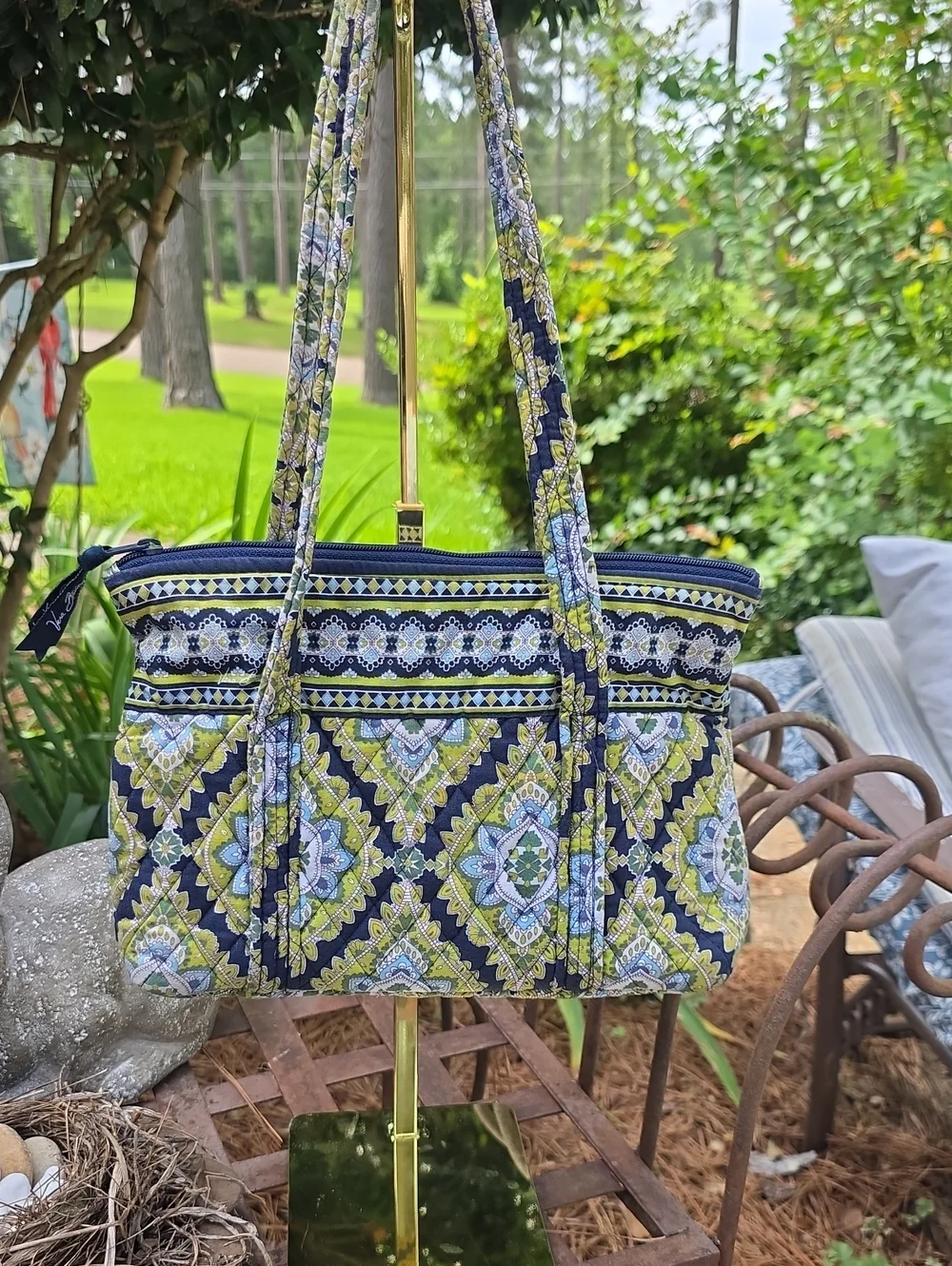 Vera Bradley Cambridge Quilted Navy, Lime & Light Blue Shoulder Bag Tote Small - Picture 2 of 8